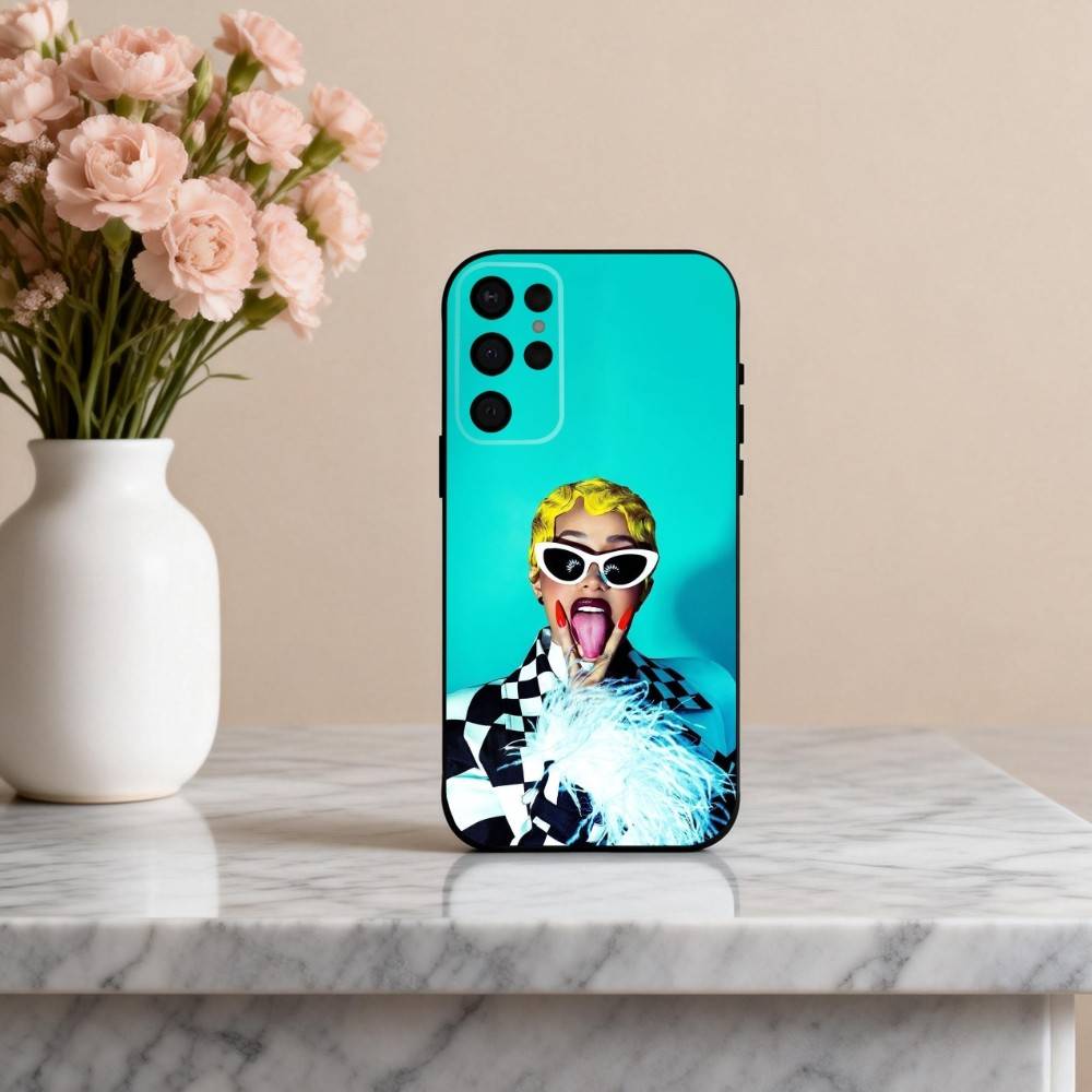Selbstbewusste C-Cardi B Sängerin Handyhülle Für Samsung S25,24,23,22,30,21,10,9,Ultra,Plus,Lite,FE,4,5 G Weiche Schwarze Hülle