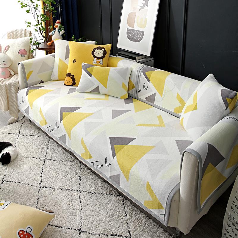 Nordic Simple Sofa Cushion Fabric Four Seasons Universal Light Luxury Milk Fiber Four Seasons Non-Slip Cushion Modern Sofa Cover