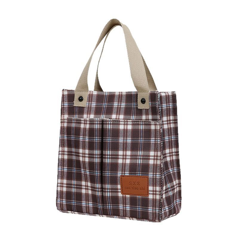 Korean Canvas Plaid Bento Handbag - Women's Retro Tote