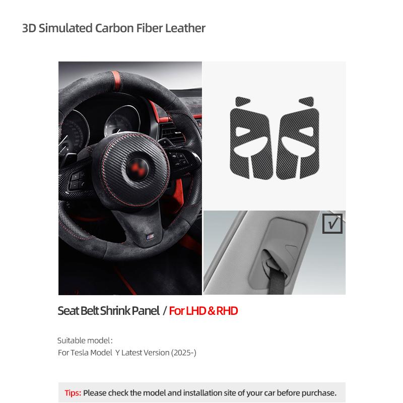 

For Tesla Model Y Juniper 2026- Model 3 Highland Made of Alcantara Safety Belt Shrink Panel Trim Stickers Car Interior Accessory