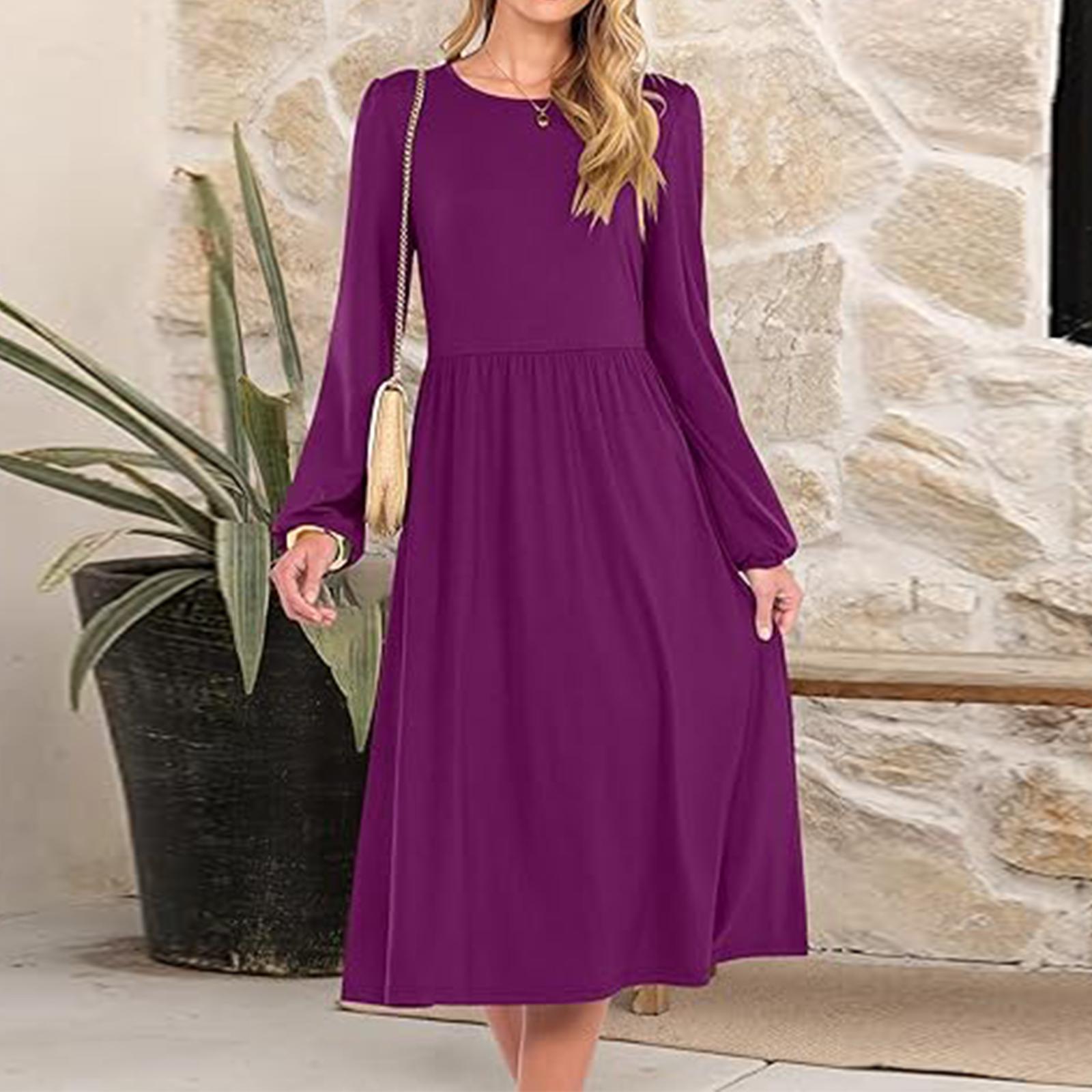 

Женское модное свободное платье с круглым вырезом S фиолетовый