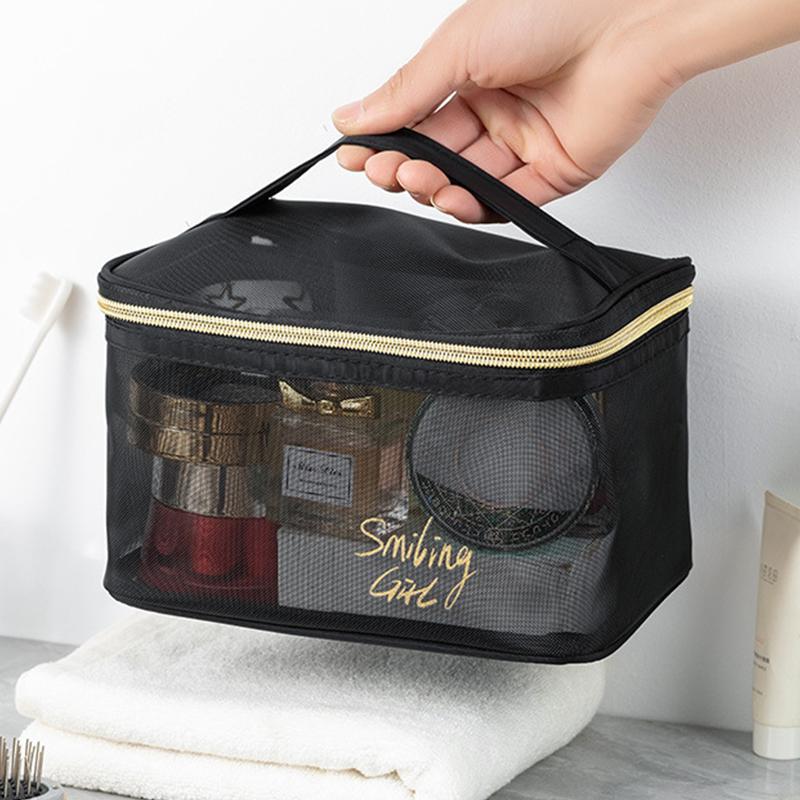 Síťovaná kosmetická taška Síťované tašky na make-up Černá síťovaná taštička na zip Pro kanceláře Cestovní úložné tašky Toaletní tašky Taštička na make-up