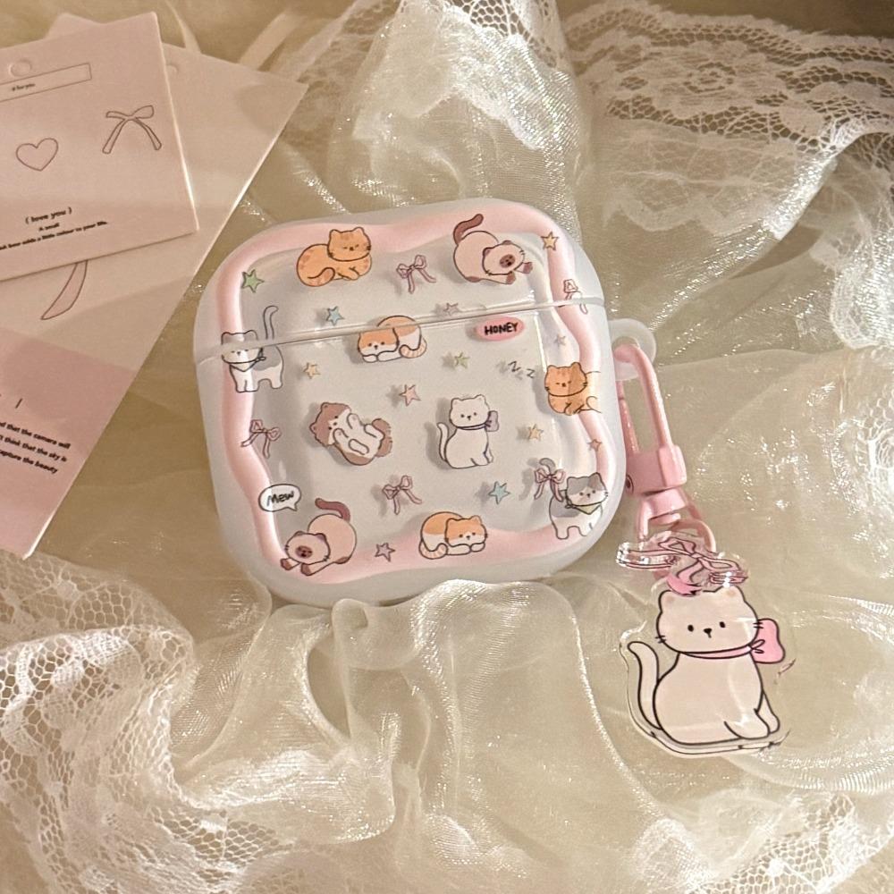 Pink Cat Earphone Cover Suitable for Apple AirpodsPro 2or3 1/2/3/4 Generation Bluetooth Earphone Protective Cover Sweet Pendant