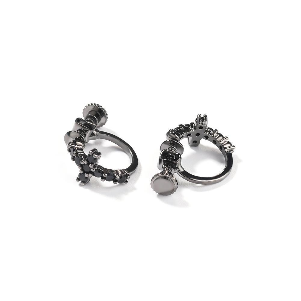 Classic Hip-hop Simple Men's Stud Earrings Personalized Black Spiral Buckle Cross Earrings 5A Zircon Ear Jewelry