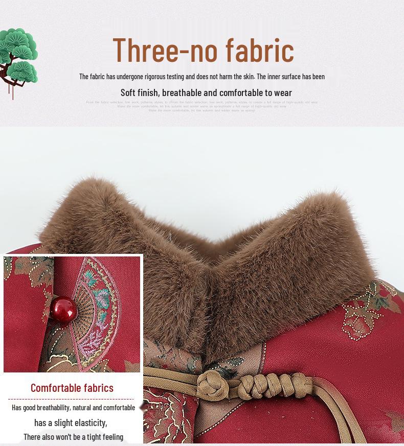 Grandma Winter Cotton Jacket: Stylish Women's Chinese-Style Velvet-Enhanced Coat for Elderly Moms
