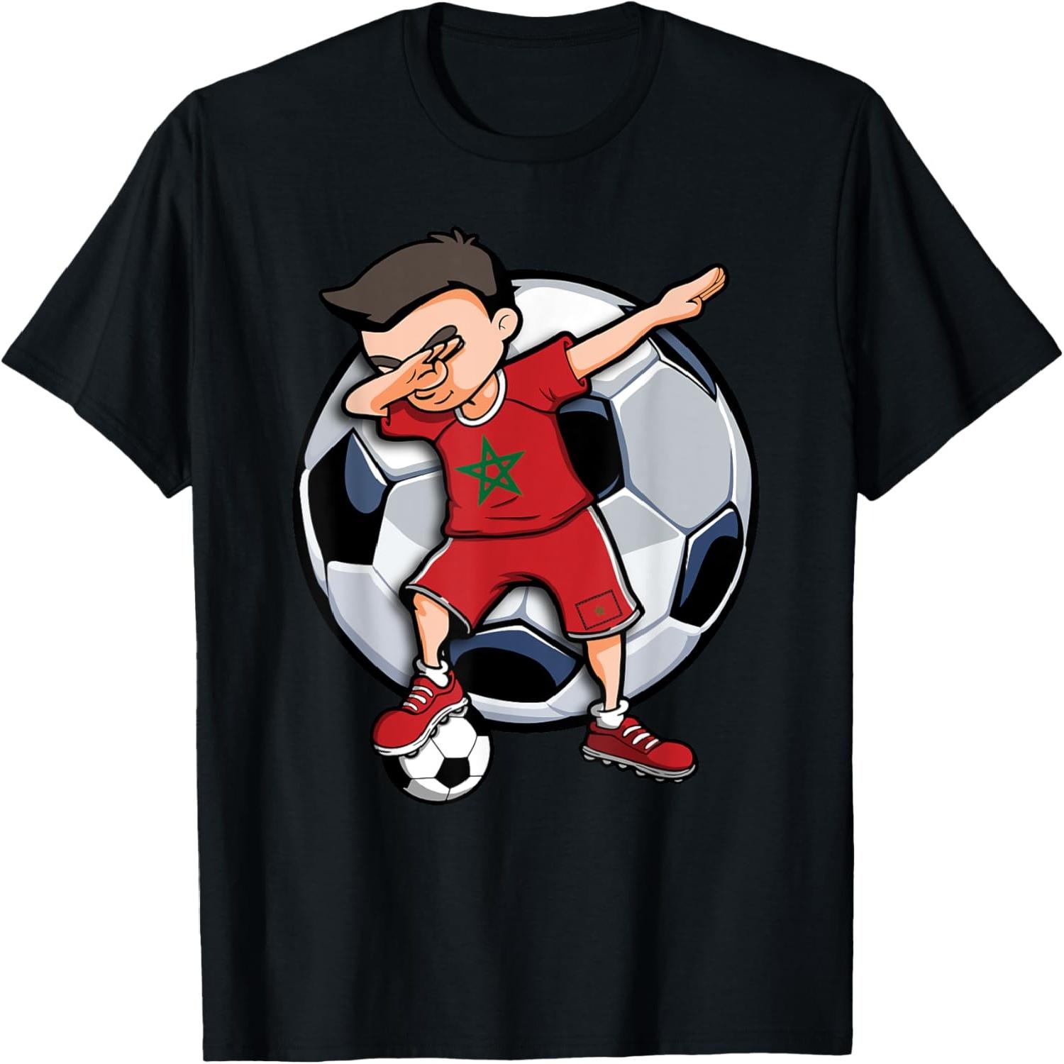 Dabbing Soccer Boy Morocco Football Fan Jersey Moroccan Flag T-Shirt S разноцветный