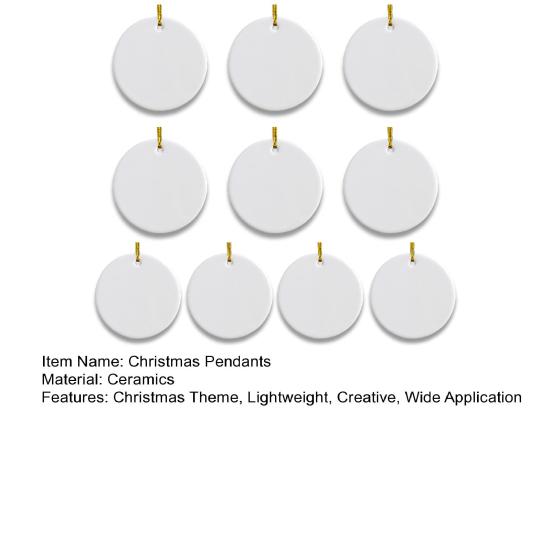 1 Set Sublimering Keramisk Prydnad Vit Rund Blank Prydnad med Snöre för Hantverk DIY Jul Heminredning
