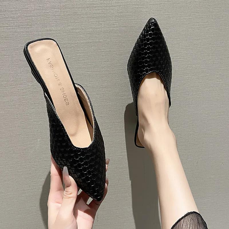 Hot Selling 2025 Women's Fashion Baotou Slippers Spring New Pointed Head Shallow Mouth Soft  Waterproof Non-slip Thick Heel Shoe