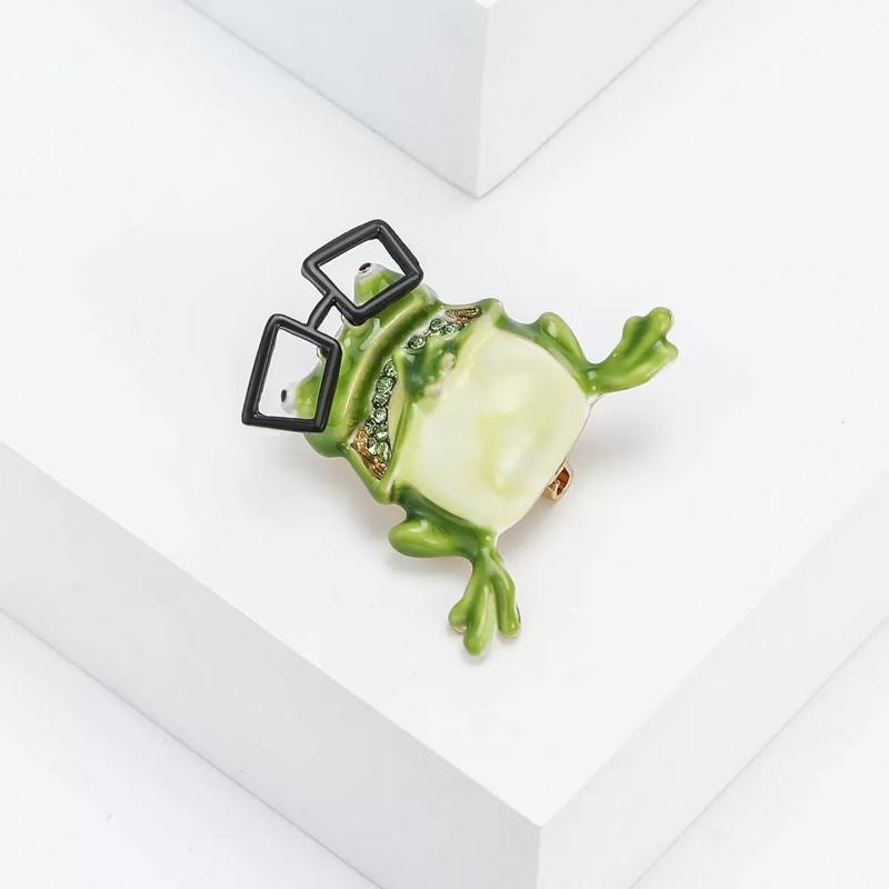 Cute Unique Glasses Frog Brooch For Women Men Personality All-Match Animal Pin Brooch  Party Jewelry Accessories Gift