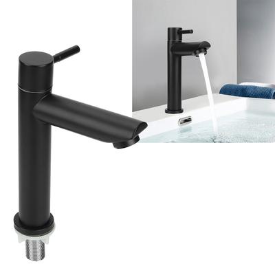 1Pc G1/2in Stainless Steel Washbasin Single Cold Faucet Water Tap for Bathroom Toilet Black