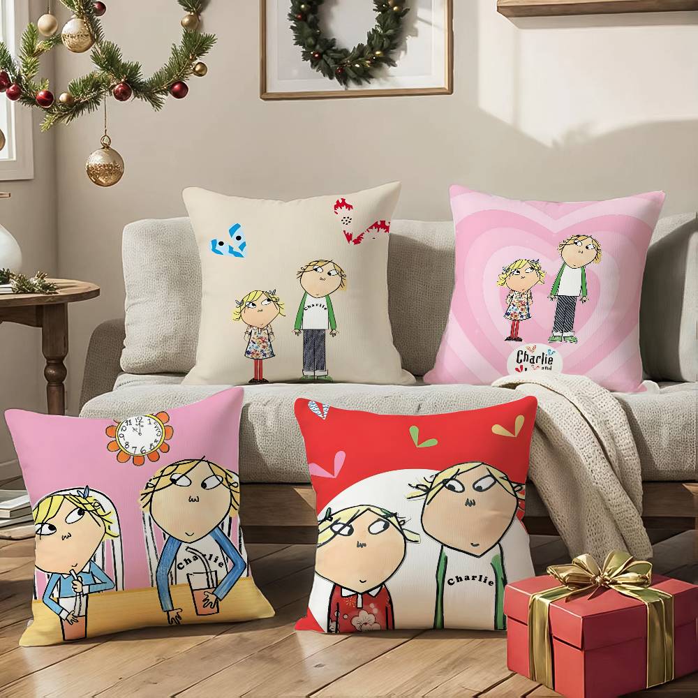 C-charlieS and Lola Anime Pillow Case Anti-dustmite Pillowcase Invisible Zipper Silky Sofa Cushion Cover
