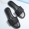 [Foreign Trade] Popular Three-dimensional Rhombus Woven One-character Sandals Women's Flat-bottomed Casual Slippers Are Trendy