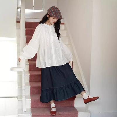 Autumn Literary Wash Denim Skirt Women's Medium and Long Skirt Long Skirt