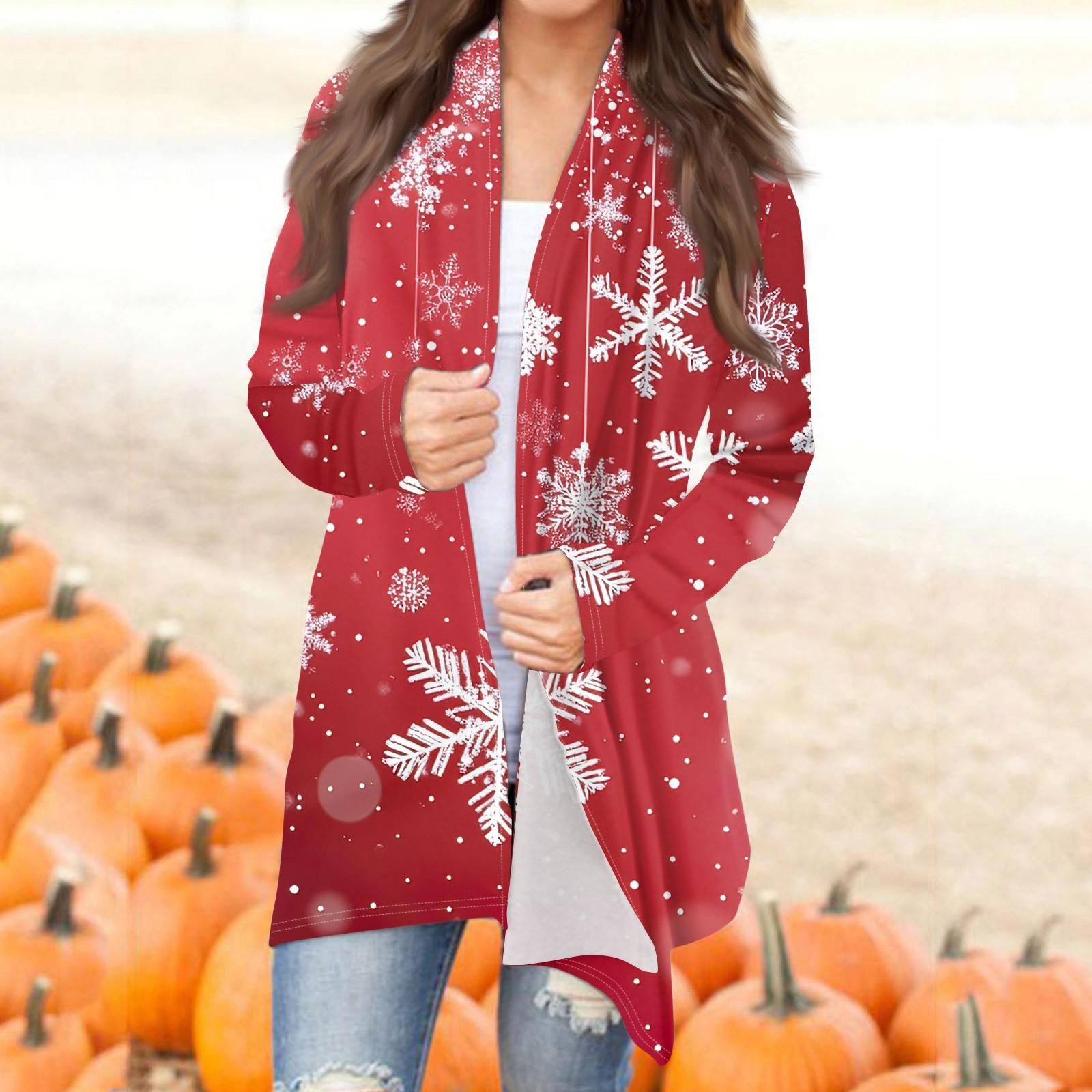 

Женская мода повседневная рождественская принтованная куртка-кардиган средней длины L красный