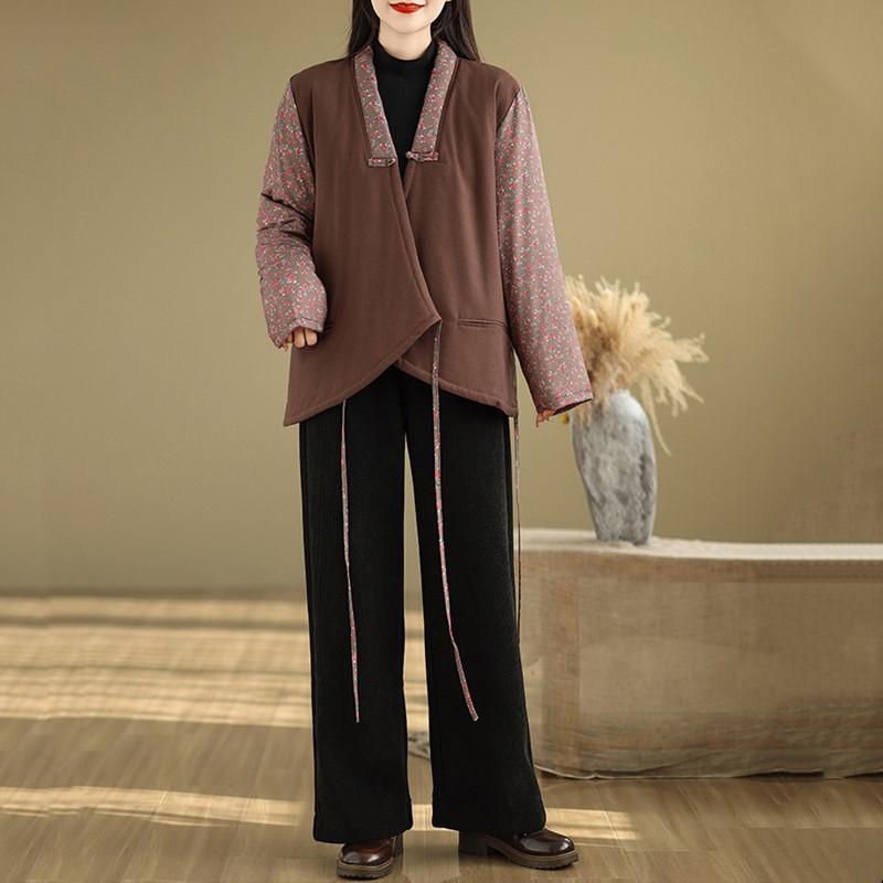 Høst Vår Vinter Bomullspolstret oversized vintage blomstret yttertøy dame avslappet løs jakke Kåpe