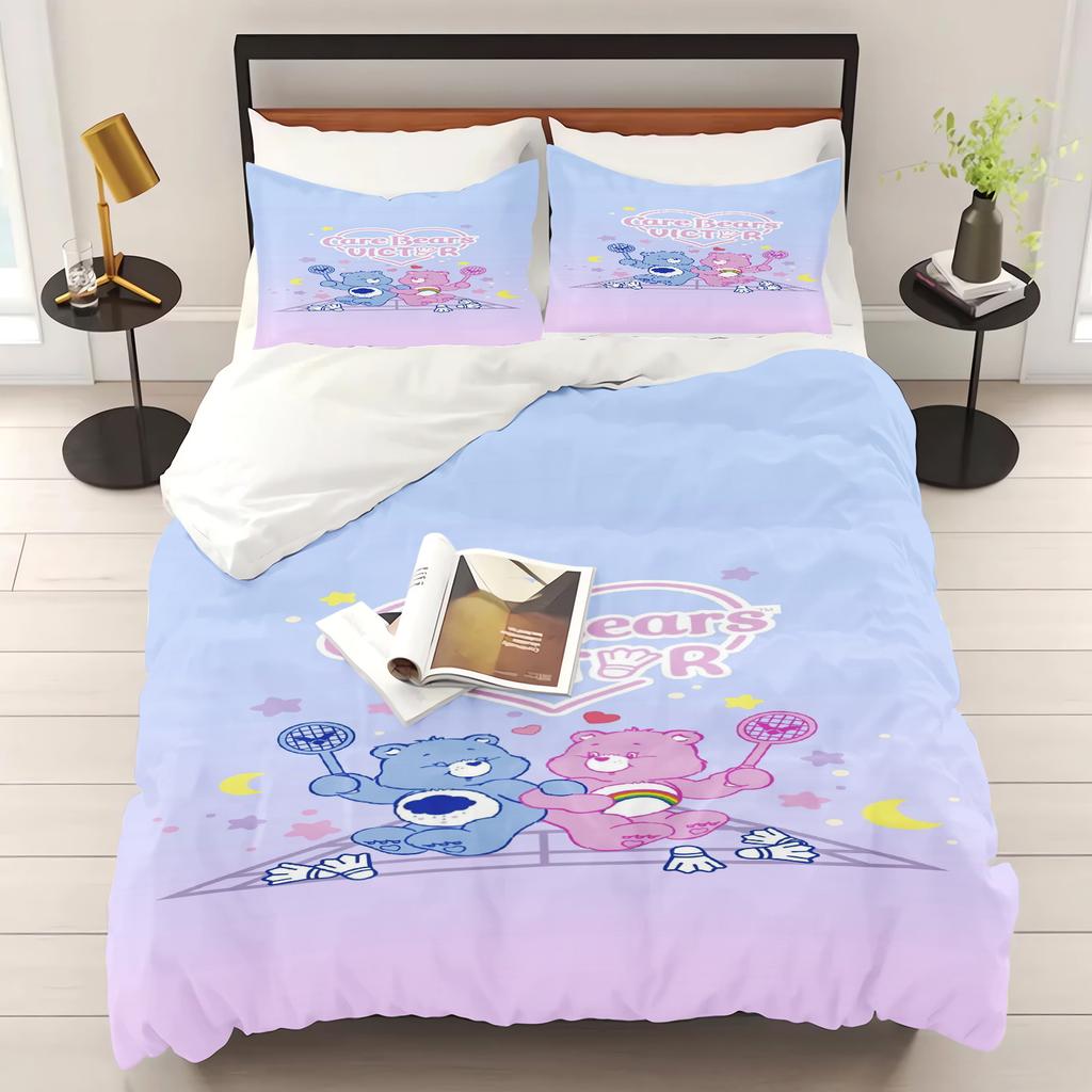 MINISO-Care Bears Cartoon Duvet Cover Rainbow Bear Printed Children 3-Piece Set Comforter Bedding Sets King Queen Size