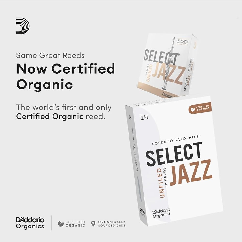 D'Addario WoodWinds Daddario Reed for Soprano Saxophones USDA Organic Certified SELECT JAZZ UNFIL...