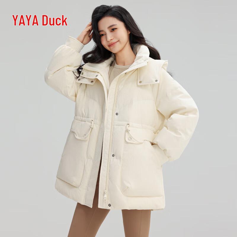 YAYA New 2024 Women's Detachable Hood Waist-Cinching Down Jacket