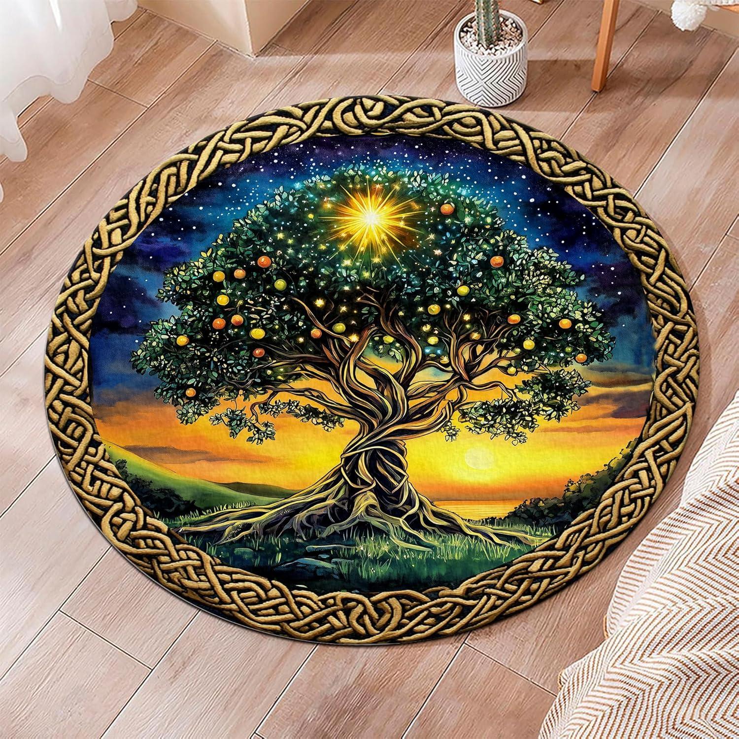 

Tree of Life Round Rugs, Soft Circle Carpet for Bedroom Dining Room Round Rug, Washable Carpet Rug for Living Room Bedroom 80cm x 80cm