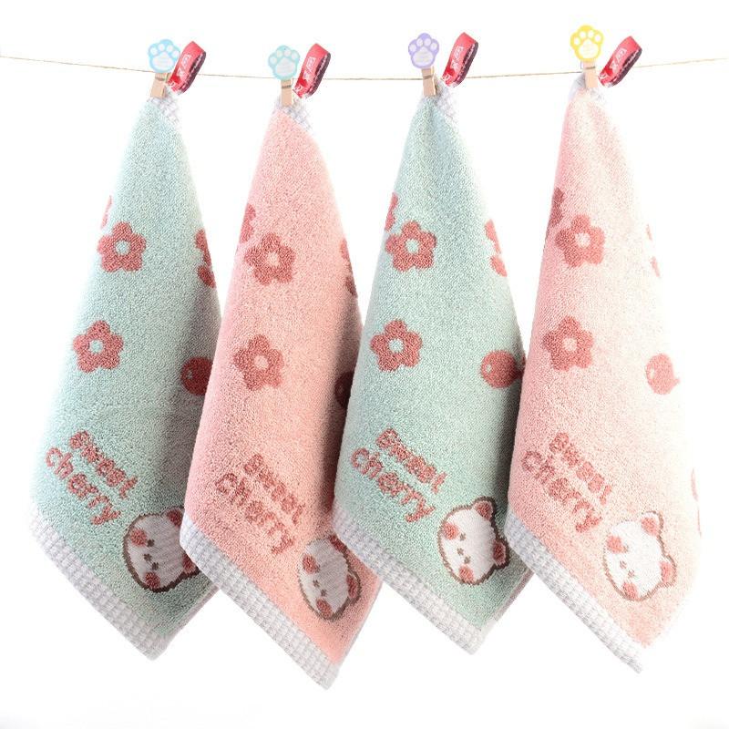 1Pcs 25x25cm Portable Absorbent Soft Cotton Cartoon Animal Small Square Face Hand Towel With Loop