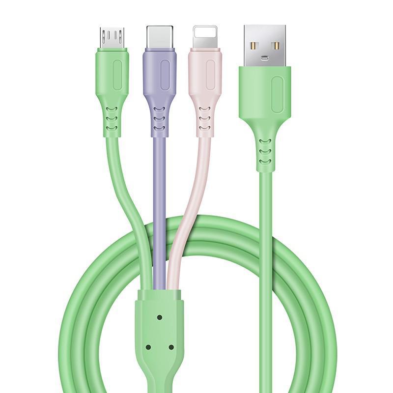 1.2m Aluminum Alloy Braided Multi-Device Cable: Compatible with Apple, Type-C; Three-in-One Charging Gift.