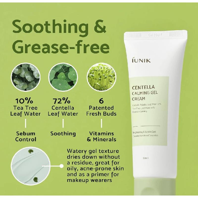 iUNIK Centella 70% Calming Gel Cream 60ml, Vegan Non-Sticky Moisturizing Blemish