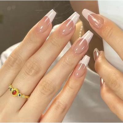 24 teile/satz Quick Nail Sanfte Weiße Kante Französisch Stil Künstliche Nägel Volle Abdeckung Rosa Maniküre Fertig Tragen Nägel