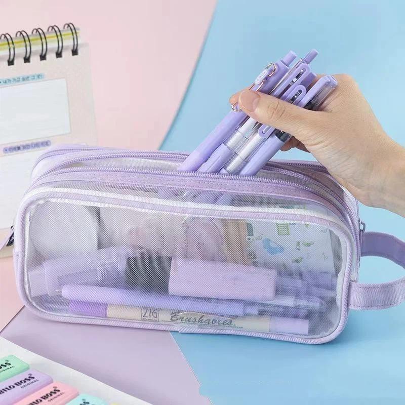 Mehrfarbig Transparent Großes Fassungsvermögen Einfache Federtasche Niedliche Schreibwaren Kosmetiktasche Schüler Bürobedarf