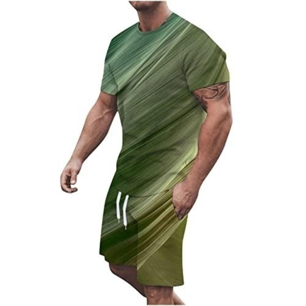 Men's Casual Sports Set Short Sleeve and Shorts Two-Piece Fashion Geometric Pattern Summer Daily Wear Comfortable Breathable