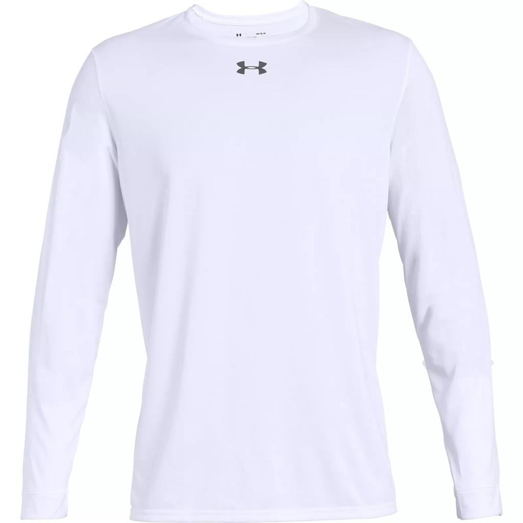 Under Armour Solid Color Crew Neck Long Sleeve T-Shirt Men tops White 1305776-100