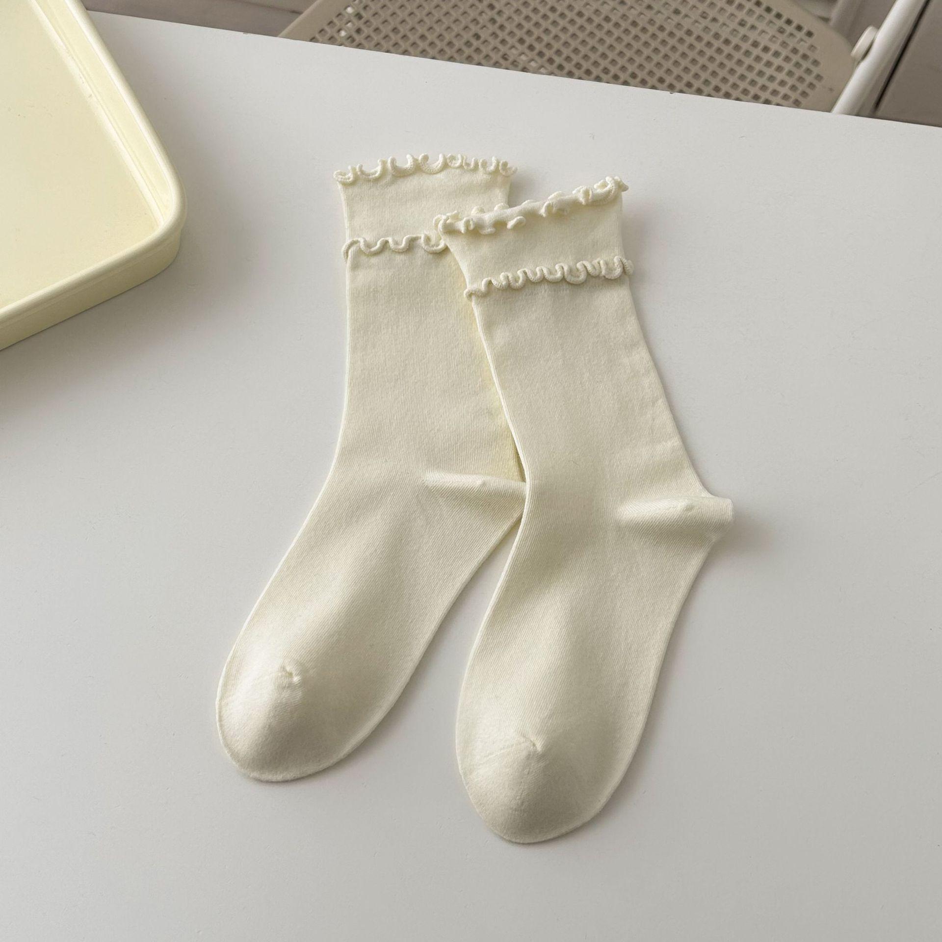 

Socks Season Fungus Edge Medium Tube Socks Vintage Combed Cotton Boneless Double Luo Mouth Stacking Socks One size