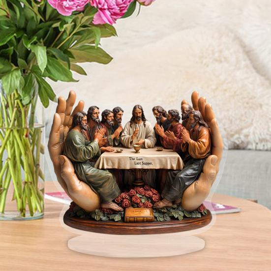 Christian Christmas Decor 2D Last Supper Acrylic Sign with Base Religious Christmas Ornaments for Desk Shelf Mantel Windowsill Table Home Holiday