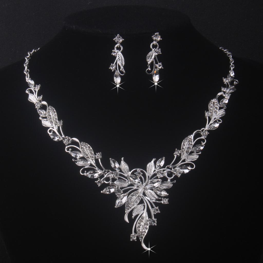 Hochwertige und elegante Brautaccessoires, Hochzeits-Halskette + Paar Ohrringe Set, Brautaccessoires, Brautkleid, Abendparty
