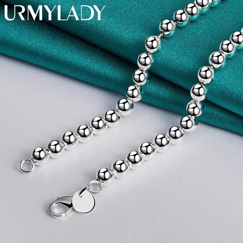 925 Sterling Silver Round 6mm Beads Necklace For Men Women Party Wedding Fashion Jewelry