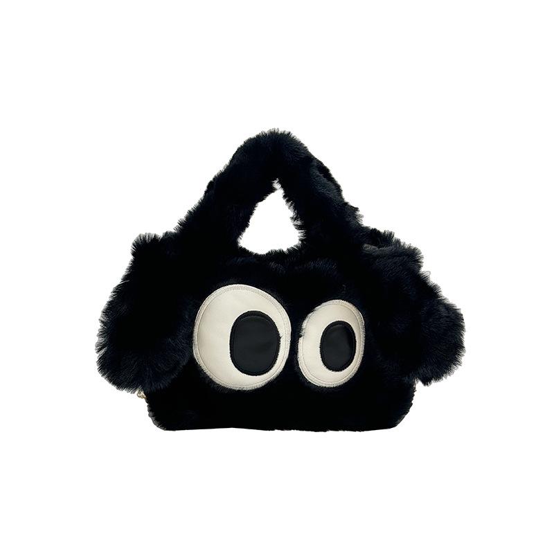 

Плюшевая пушистая зимняя сумочка с большими глазами - Милая мультяшная сумка через плечо на цепочке чёрный