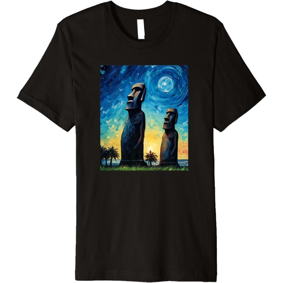 

Stone Guardians Moai Sculptures Easter Island Watercolor Premium T-Shirt XXXXXL чорний