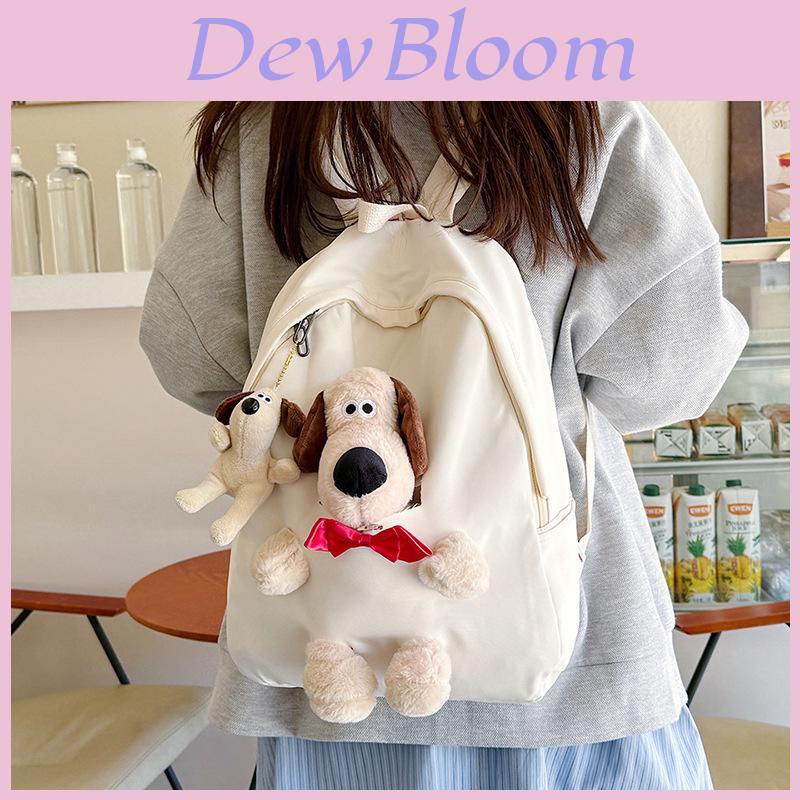 Simple Solid Color Plush Puppy Decoration Large Capacity Student Backpack With Pendant