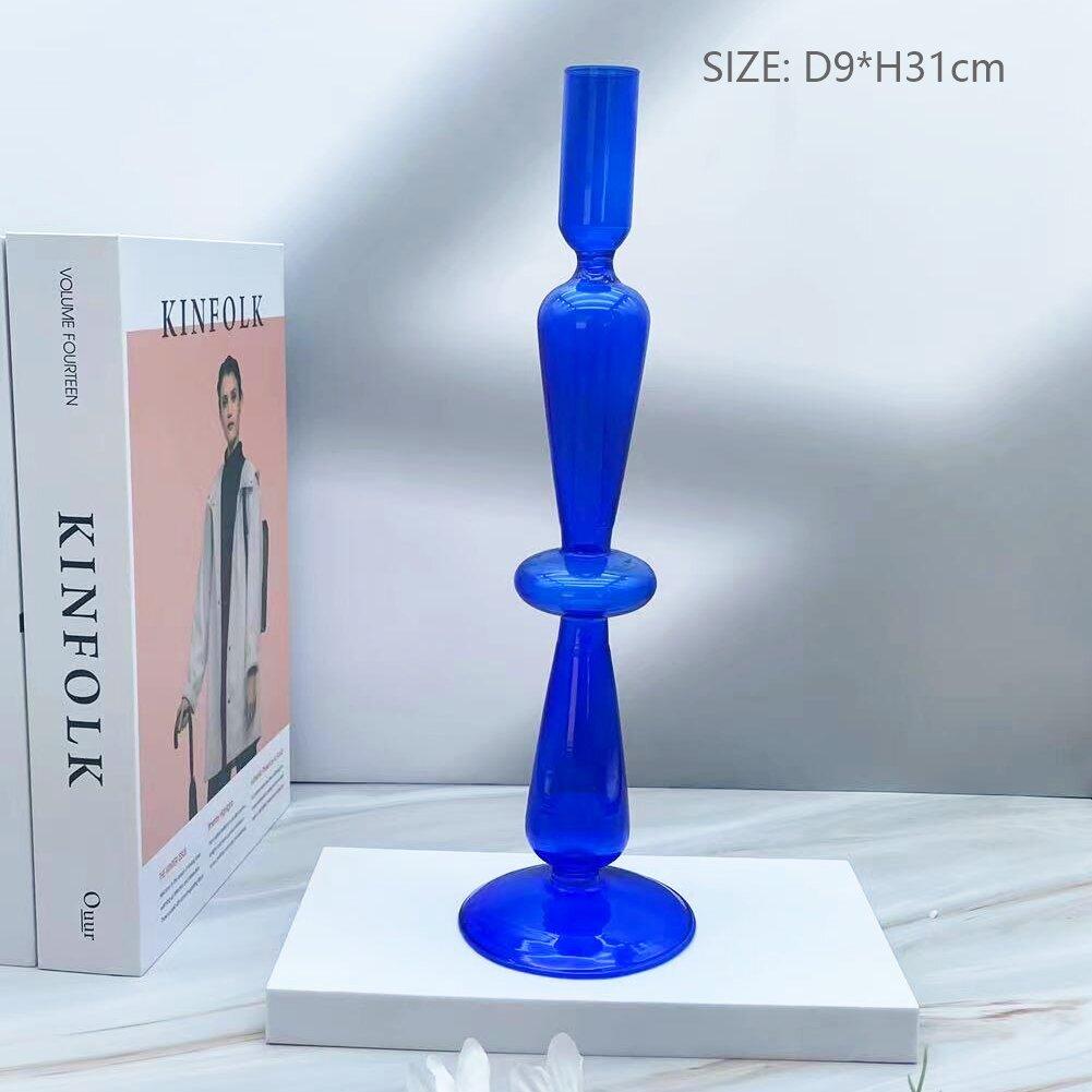 European Style Light Luxury Frosted Glass Table Lamp Style Candlestick Home Decoration Hand Blown Glass Candle Holder