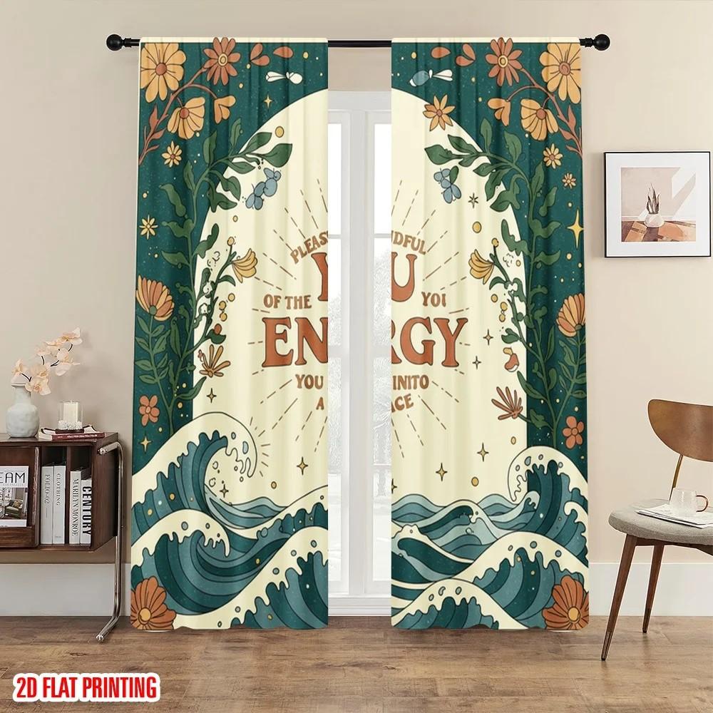 

Затемняющие шторы Jit с цветочным принтом, полиэстер, оконный декор, набор из 2 штор для гостиной/спальни, с карманной лентой, моющиеся, готовы к использованию W100*H70(CM)-Hooks&1PCS