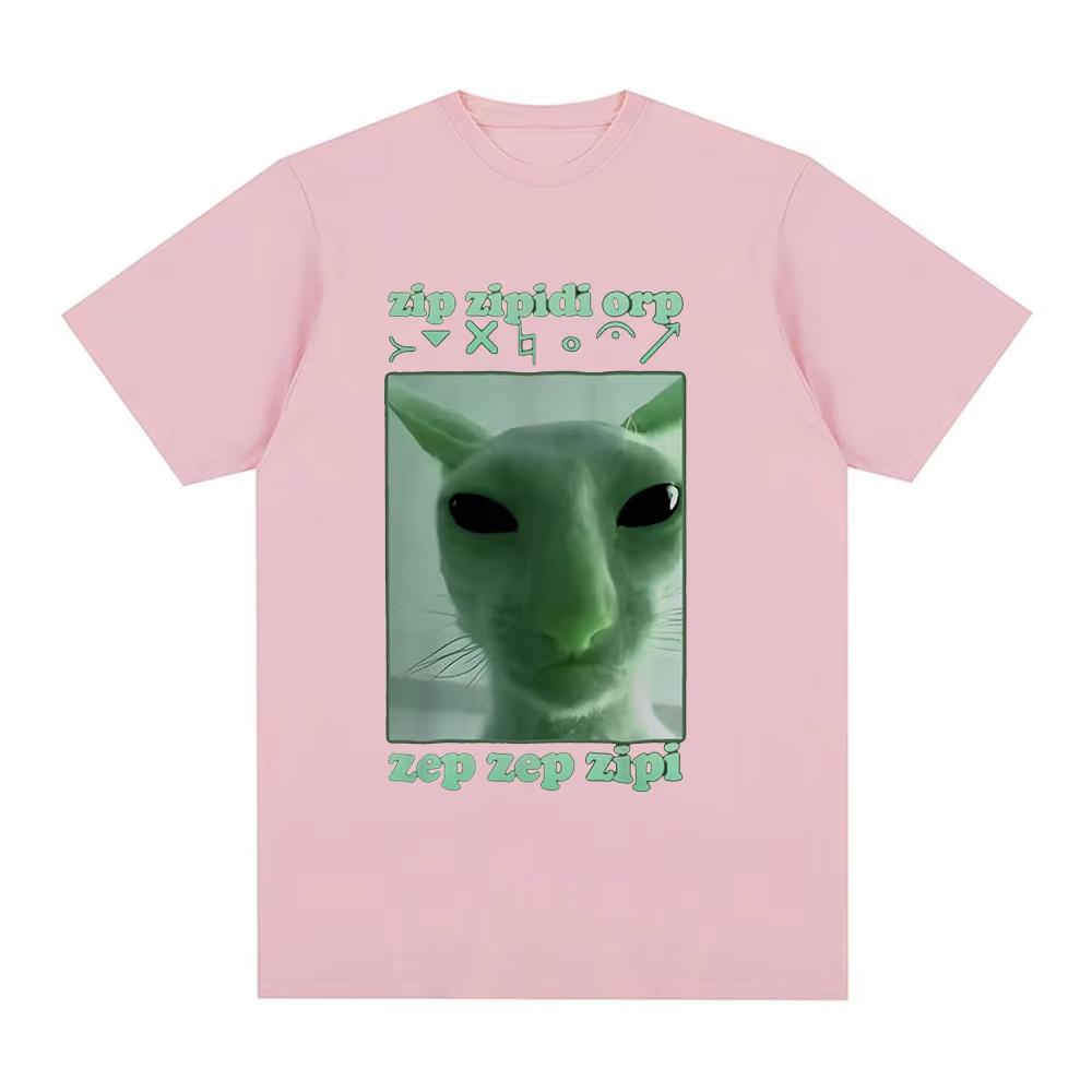 2025 Komik Uzaylı Kedi Dank Meme Tişört Erkek Kadın Moda Vintage Tişörtler Günlük Pamuk Kısa Kollu Tişörtler Sokak Giyimi