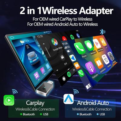 Wireless CarPlay Adapter 2-in-1 Android Auto AI Box, Plug & Play Mini for Cars, Convert Wired To Wireless