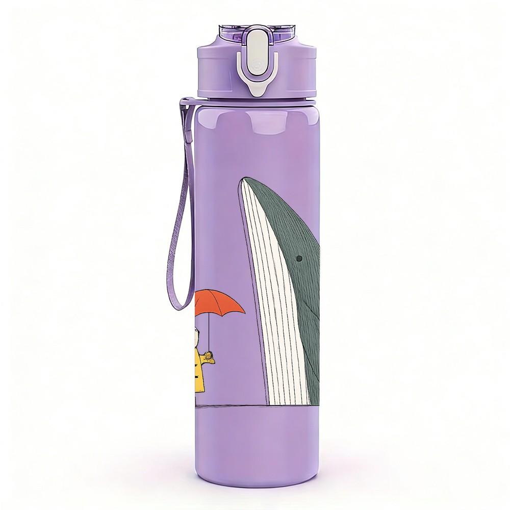 1PC Shark Rain Umbrella Cartoon 750ml Color Plastic Sports Water Bottle Leakproof Flip Straw Lid Suitable for Sports Office Home Use
