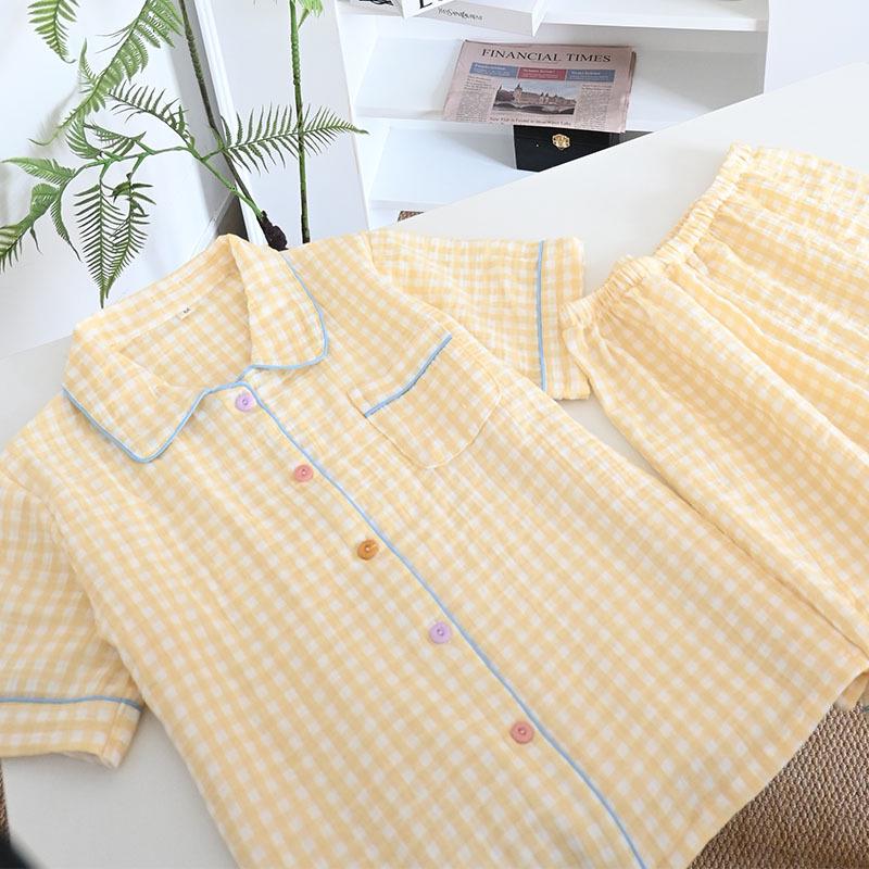 Damski letni zestaw piżamowy z czystej bawełny - Słodki, Przewiewny, Krótki rękaw i Szorty