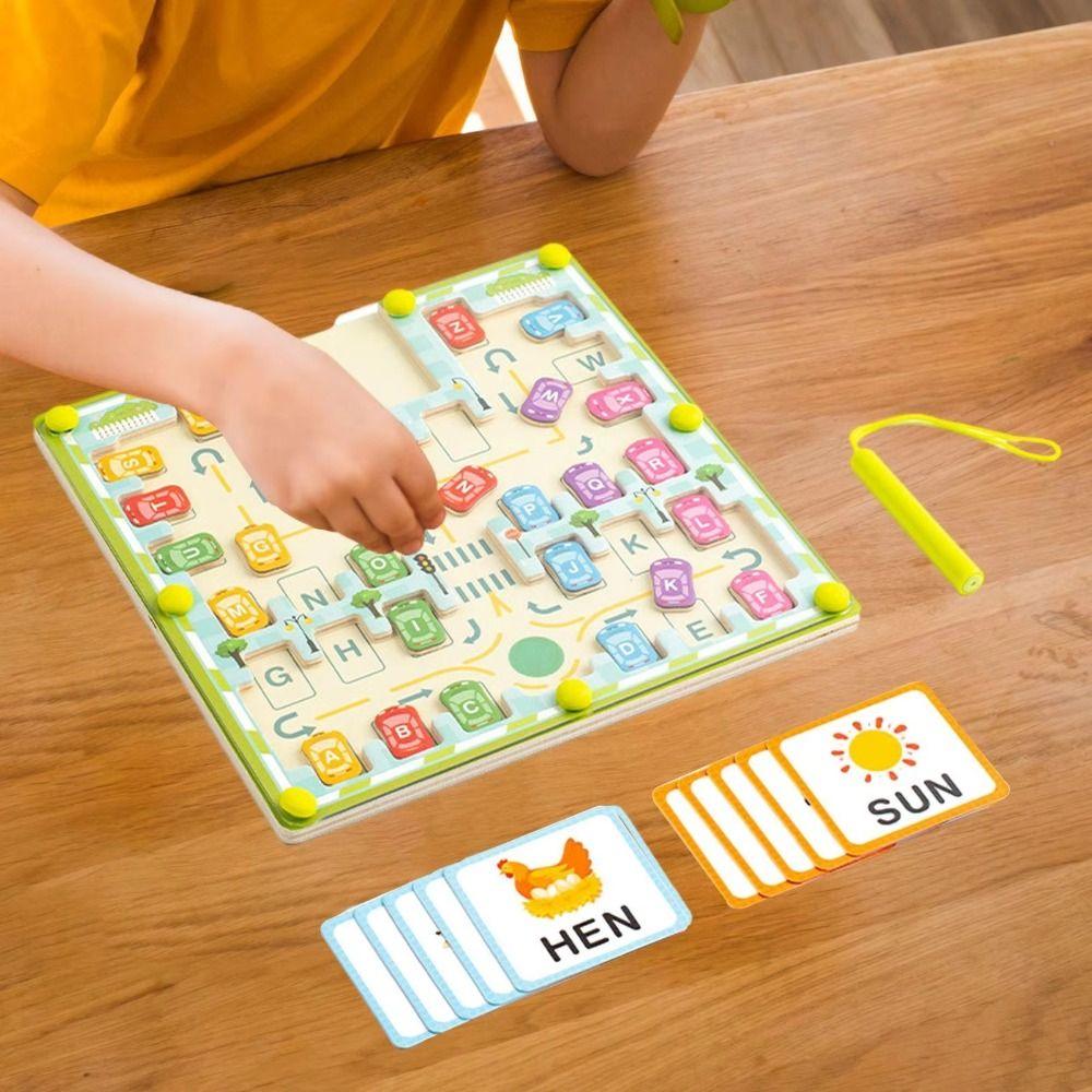 Wooden Magnetic Color Words Maze 26 English Letters Magnetic Beads Puzzle Maze Girls Party Favors
