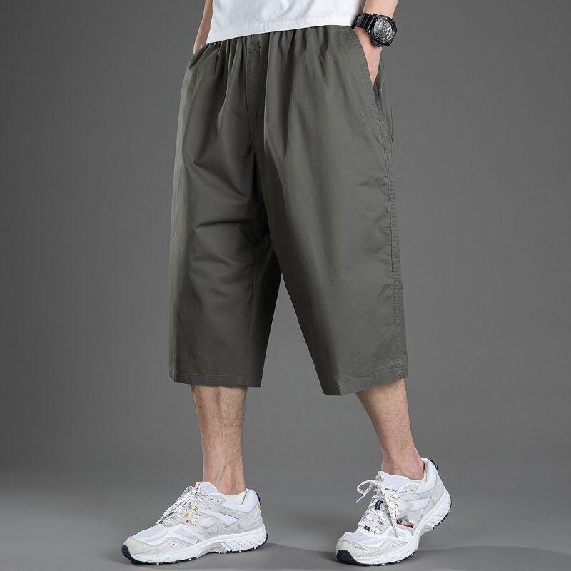 Letní sportovní zkrácené kalhoty Pánské volné šortky Velká velikost Kalhoty se širokými nohavicemi Ležérní tenké 7/8 kalhoty Elastický pas Velká velikost