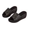 Rhinestone Soft Leather Cool Slippers Women's Summer Wear 2025 Fashion Casual Thick-soled Wedge Heel Silver One-word Women's Shoes