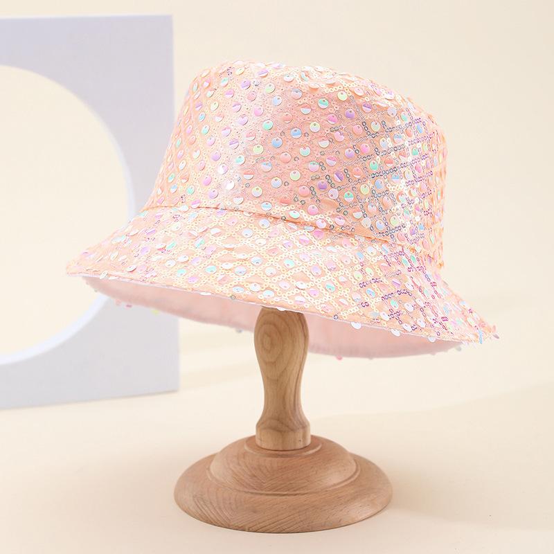 Wind Mixed Color Sequined Bucket Hat Female Fashion Versatile Internet Celebrity Face Small Hat Female Foldable Basin Hat