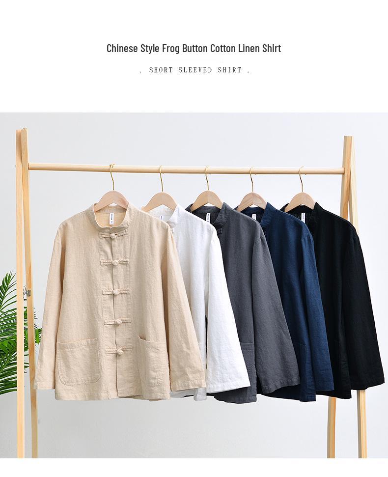 2025 Men's Chinese Style Cotton Linen Long Sleeve Tang Suit Hanfu Shirt, Plus Size Loungewear