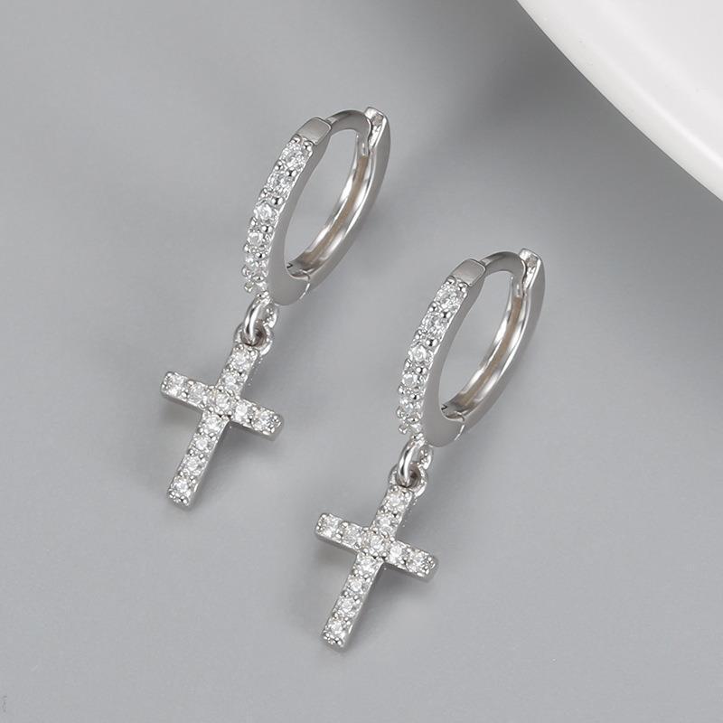 New 925 Sterling Silver Earrings Good Quality Cross Sparkle 5A Zircon for Women Fashion Jewelry Wedding Engagement Party Gifts