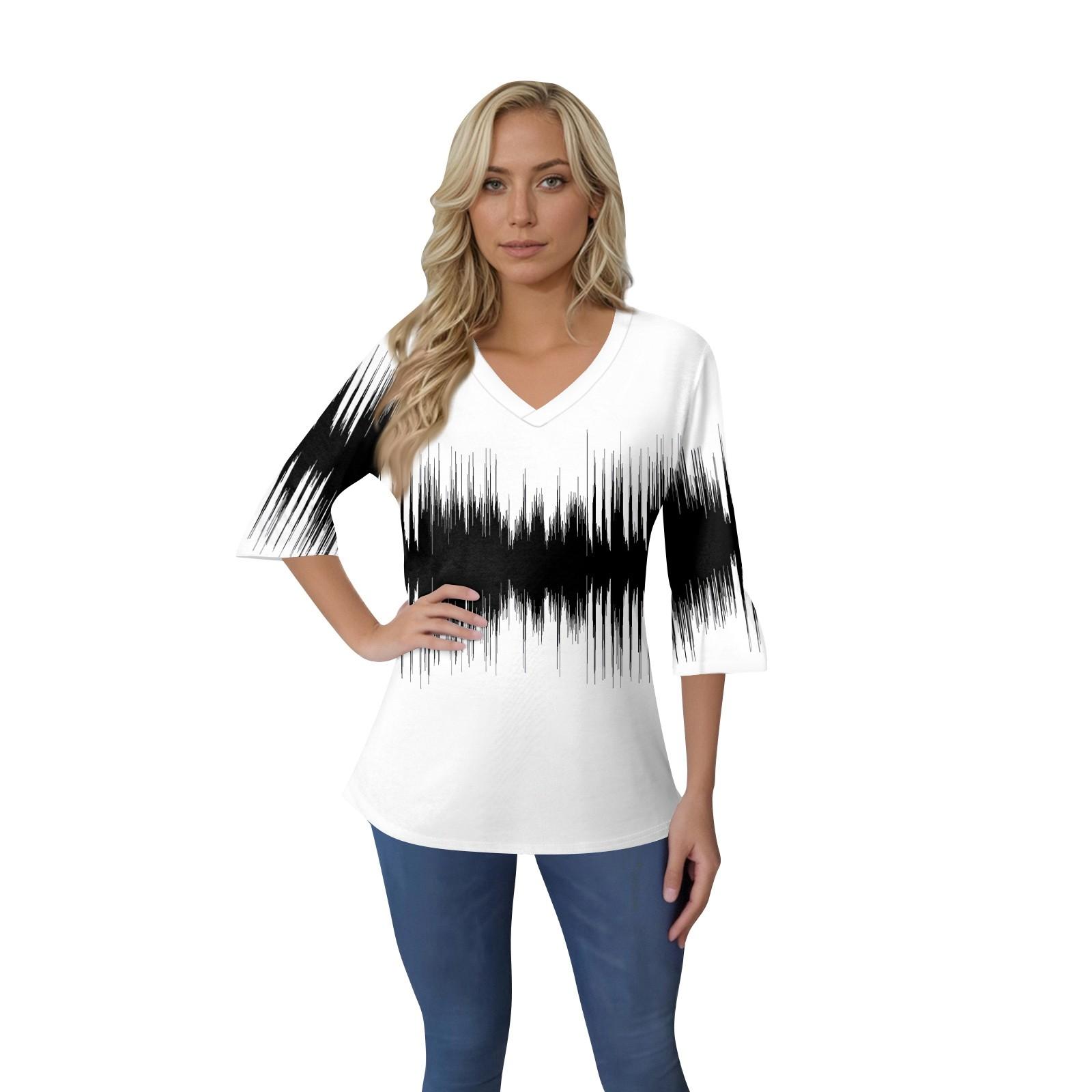 

Женский повседневный топ с рукавами 3/4, летняя футболка с v-образным вырезом и пышными рукавами XL белый